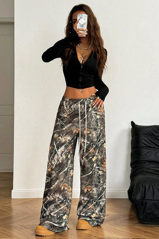 Elastic Waistband Camouflage Print Wide Leg Pants - Boutique Bella BellaPants