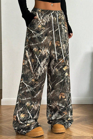 Elastic Waistband Camouflage Print Wide Leg Pants - Boutique Bella BellaPants