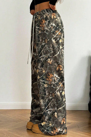 Elastic Waistband Camouflage Print Wide Leg Pants - Boutique Bella BellaPants