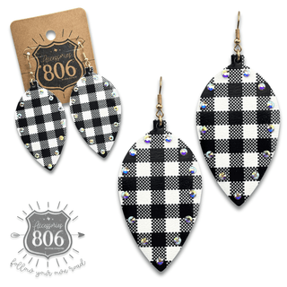 Embellished buffalo plaid print drop earring - Boutique Bella BellaEarrings