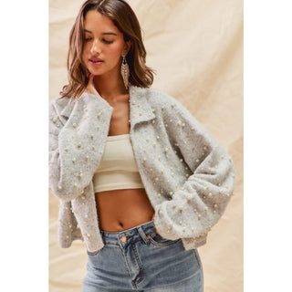 Embellished Pearl Open Front Cardigan - Boutique Bella BellaCARDIGAN