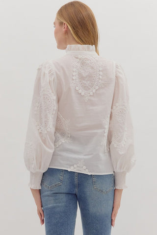 Embroidered Bliss Top - Off White - Boutique Bella BellaTop
