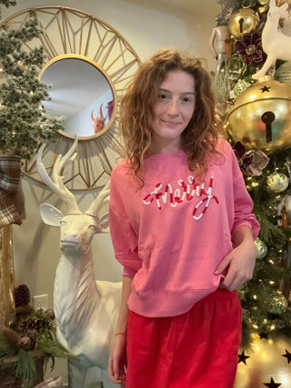 Embroidered Merry Cane Sweatshirt - Boutique Bella BellaSweatshirt