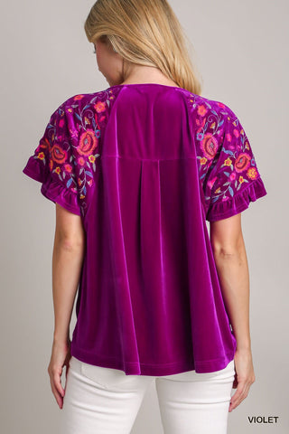 Embroidered Shoulder Violet Top - Boutique Bella BellaCasual Top