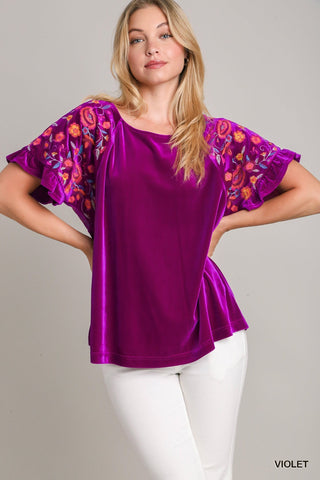 Embroidered Shoulder Violet Top - Boutique Bella BellaCasual Top