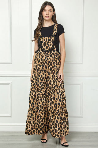 Embroidered Strap Flowy Leopard Jumpsuit - Boutique Bella BellaOveralls