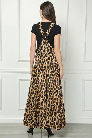 Embroidered Strap Flowy Leopard Jumpsuit - Boutique Bella BellaOveralls