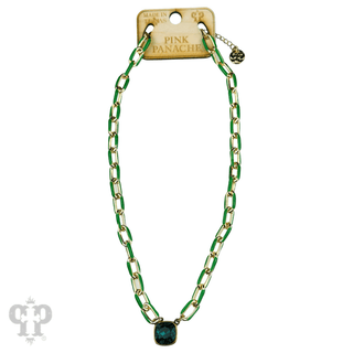 Enamel chain link pendant necklace, Austrian crystal - LC - Boutique Bella BellaNecklaces