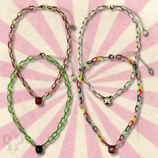 Enamel chain link pendant necklace, Austrian crystal - LC - Boutique Bella BellaNecklaces