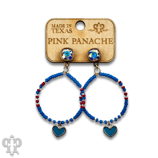 Enamel heart and seed bead earrings with Austrian crystal post - Boutique Bella BellaEarrings