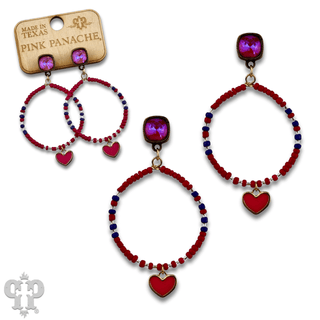 Enamel heart and seed bead earrings with Austrian crystal post - Boutique Bella BellaEarrings