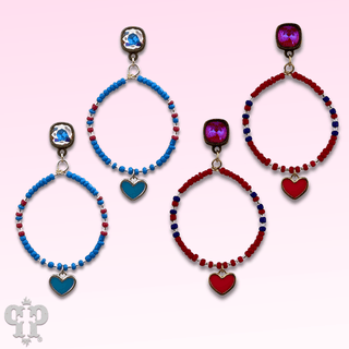 Enamel heart and seed bead earrings with Austrian crystal post - Boutique Bella BellaEarrings