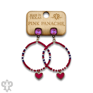 Enamel heart and seed bead earrings with Austrian crystal post - Boutique Bella BellaEarrings