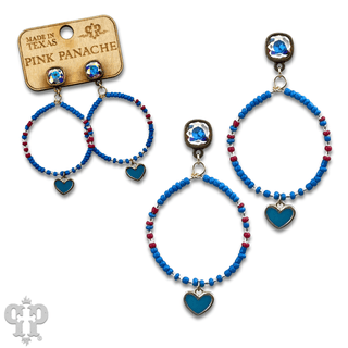 Enamel heart and seed bead earrings with Austrian crystal post - Boutique Bella BellaEarrings