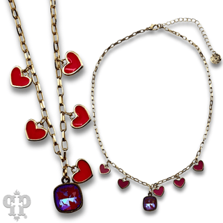 Enamel hearts and Austrian crystal chain necklace - Boutique Bella BellaNecklaces