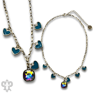 Enamel hearts and Austrian crystal chain necklace - Boutique Bella BellaNecklaces