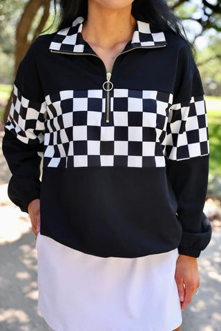 End Zone Checkered Pullover - Black - Boutique Bella BellaSweatshirt