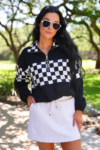 End Zone Checkered Pullover - Black - Boutique Bella BellaSweatshirt