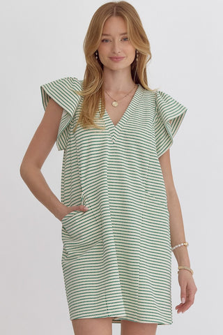 Green Stripe Textured Mini Dress