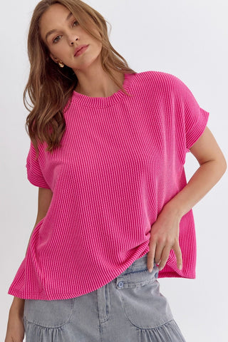 Hot Pink Oversized Ribbed Top