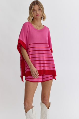Pink and Red Oversized Top