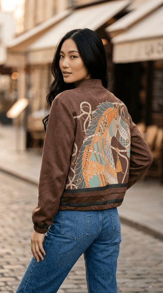 Equestrian Print Bomber Jacket - Boutique Bella BellaBomber Jacket
