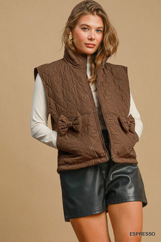 Espresso Quilted Bow Vest - Boutique Bella BellaVest