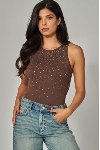 Espresso Rhinestone Seamless Bodysuit - Boutique Bella BellaBodysuit