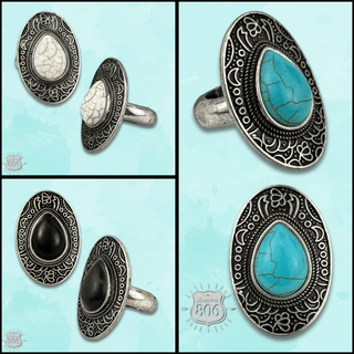 Etched oval stone ring, last call - Boutique Bella BellaRings