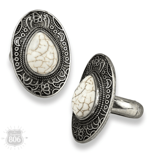 Etched oval stone ring, last call - Boutique Bella BellaRings