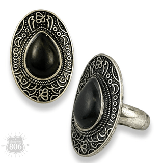 Etched oval stone ring, last call - Boutique Bella BellaRings