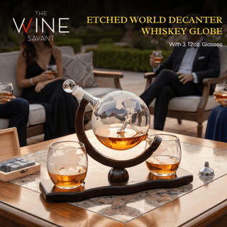 Etched World Decanter Whiskey Globe Antique Airplane 850ML Whiskey Stones And 2 Worl - Boutique Bella Bella
