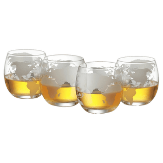 Etched World Globe Glasses Premium Barware Gift Elegant Drinkware Collection - Boutique Bella BellaWhiskey Glasses