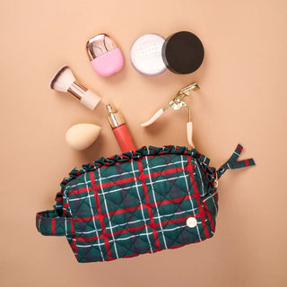 Evergreen Plaid Essentials Quilted Cosmetic Pouc - Boutique Bella BellaCosmetic Travel Case