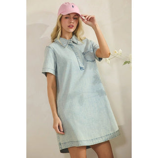 Everyday Mineral-Washed Denim Dress - Boutique Bella BellaDress