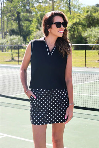 Everyday Polo Tank-After Dark Polka Dot Polo Tank - Boutique Bella BellaTank