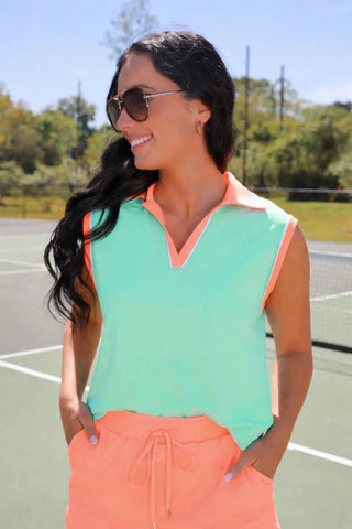 Everyday Polo Tank- Mint/Coral - Boutique Bella BellaTank