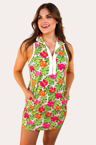 Everyday Zipper Dress in Pink Tropical - Boutique Bella BellaDress