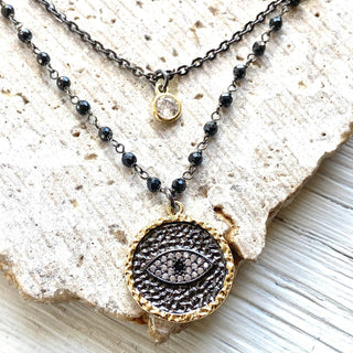 Evil eye third eye protection charm necklace layering - Boutique Bella BellaNecklace