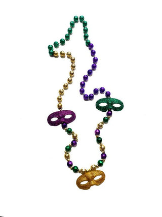 Eyelet Glitter Venetian Masks on a Purple Green Gold Specialty Beads - Boutique Bella BellaMardi gras beads