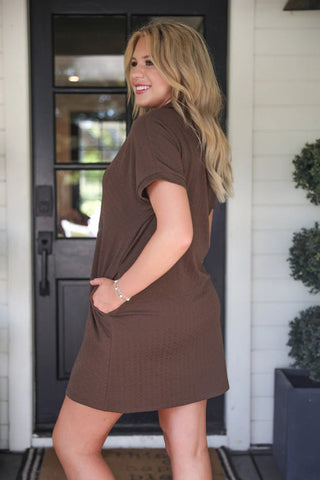 Ezra Textured Zipper Dress • Chocolate - Boutique Bella Belladress