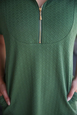 Ezra Textured Zipper Dress • Olive - Boutique Bella Belladress