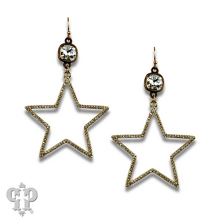 Gold open star earring, Austrian crystal - LC