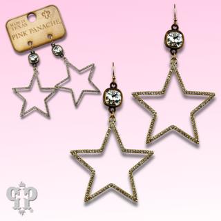 Gold open star earring, Austrian crystal - LC