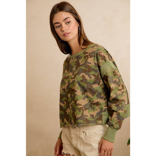 CAMO JERSEY OPEN BACK LONG SLEEVES TOP