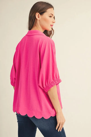 Easy Charm Scallop Hem Top - Pink