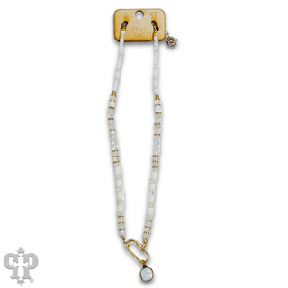 Stone disc and crystal bead necklace with Austrian crystal - LC