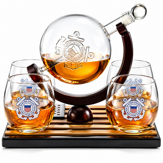 Coastguard Gift Whiskey Wine Decanter Set 4 Liquor Glasses Us Coast Guard 800 Ml Whiskey Decanter 11
