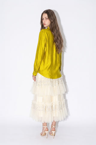 The Satin Grace Tie-Neck Blouse - Chartreuse