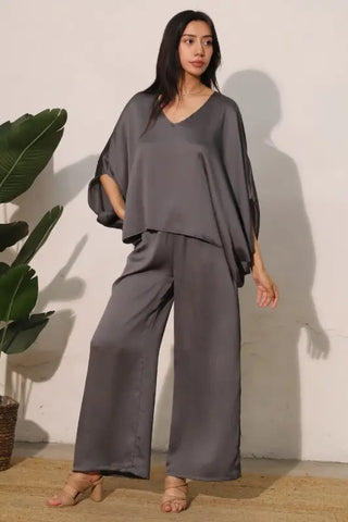 Hammered Graphite Satin Pants